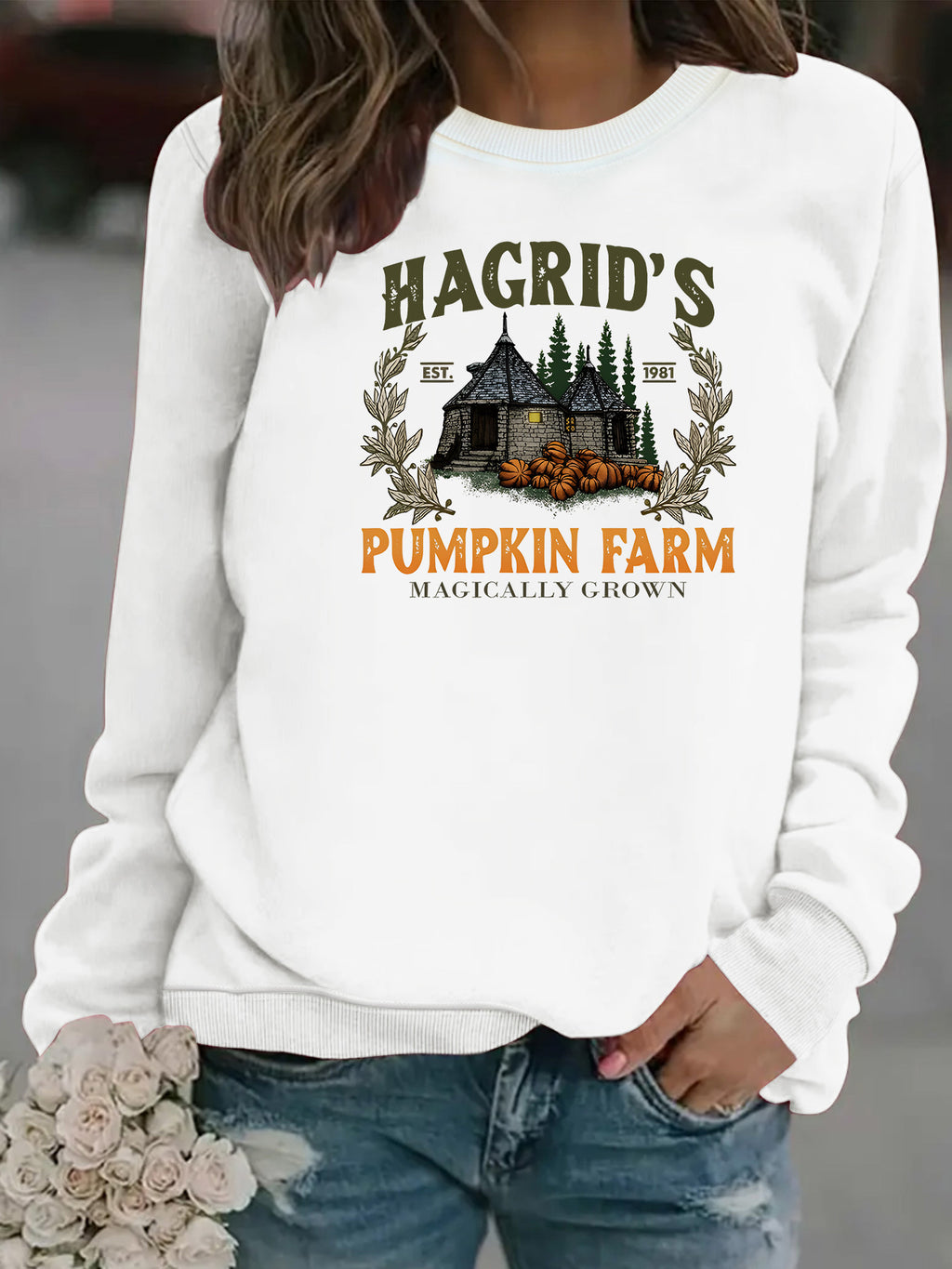 Women’s Printed Lantern-Sleeve Fleece Sweatshirt