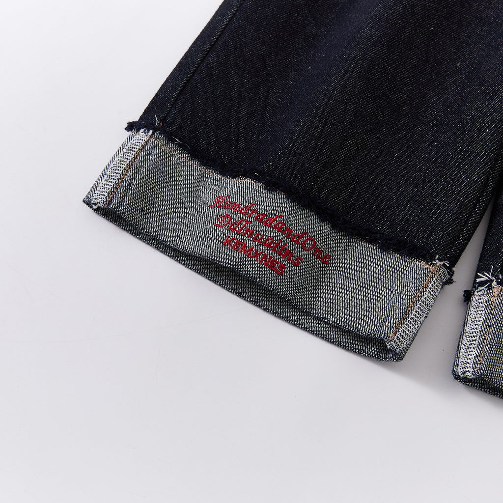 Simple Casual Cuffed Pants, Wide-leg Jeans for Toddlers with Letter Detail at Hem