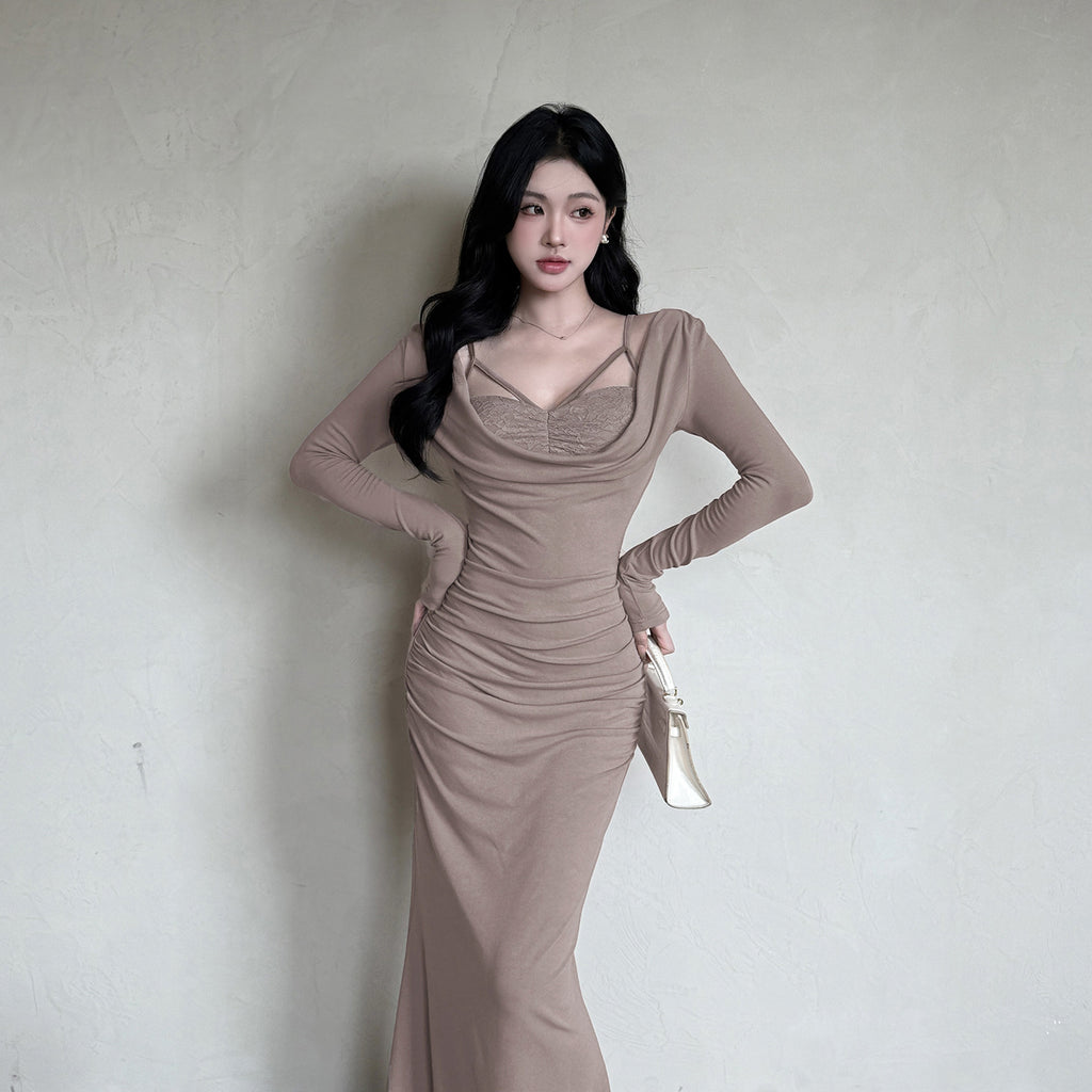 Fake Two Swinging Collar Slimming Waist Dresses