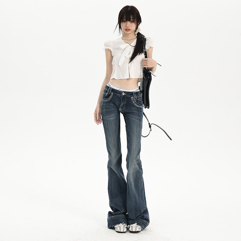 Low-Waist Flared Jeans Women  Elastic Slimming Trumpet Pants