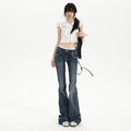 Low-Waist Flared Jeans Women  Elastic Slimming Trumpet Pants