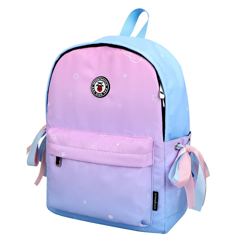 Gradient School Backpack with Bow — Cute 20–35L Student Bag for Girls