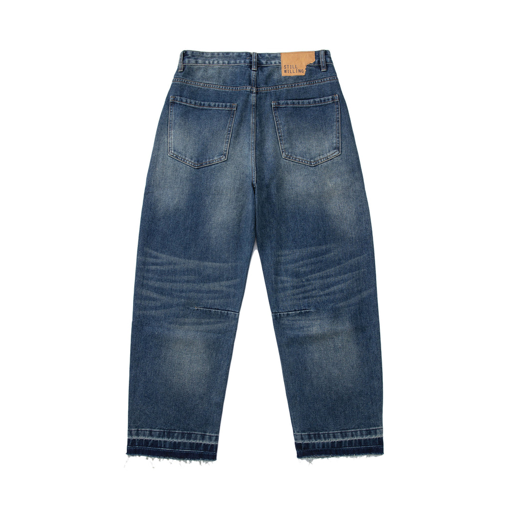 Denim Pants Men's Loose Cuff Tapered Jeans with Catwhisker Wash Casual Long Pants