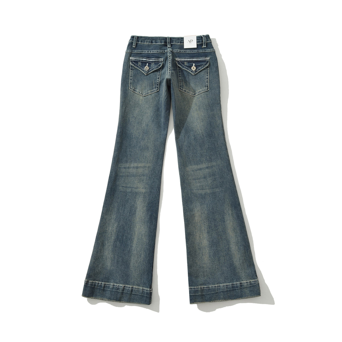 Low-Waist Washed Blue Flared Jeans for Women, Comfortable and Versatile Denim Pants