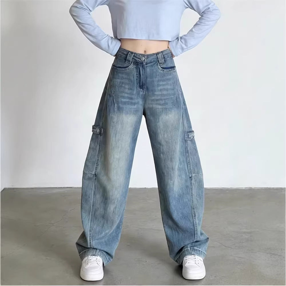 Wide-Leg Jeans Women High-Waisted Design Loose Straight Tube Knife-Edge Pants