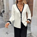 Women's Colour-Block V-Neck Button Cardigan