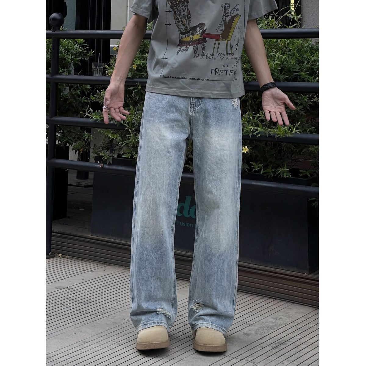 Jeans Men Lightweight Straight Leg High-End Loose Wide Leg Long Pants