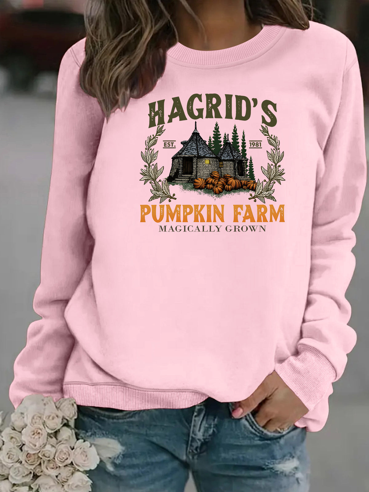 Women’s Printed Lantern-Sleeve Fleece Sweatshirt