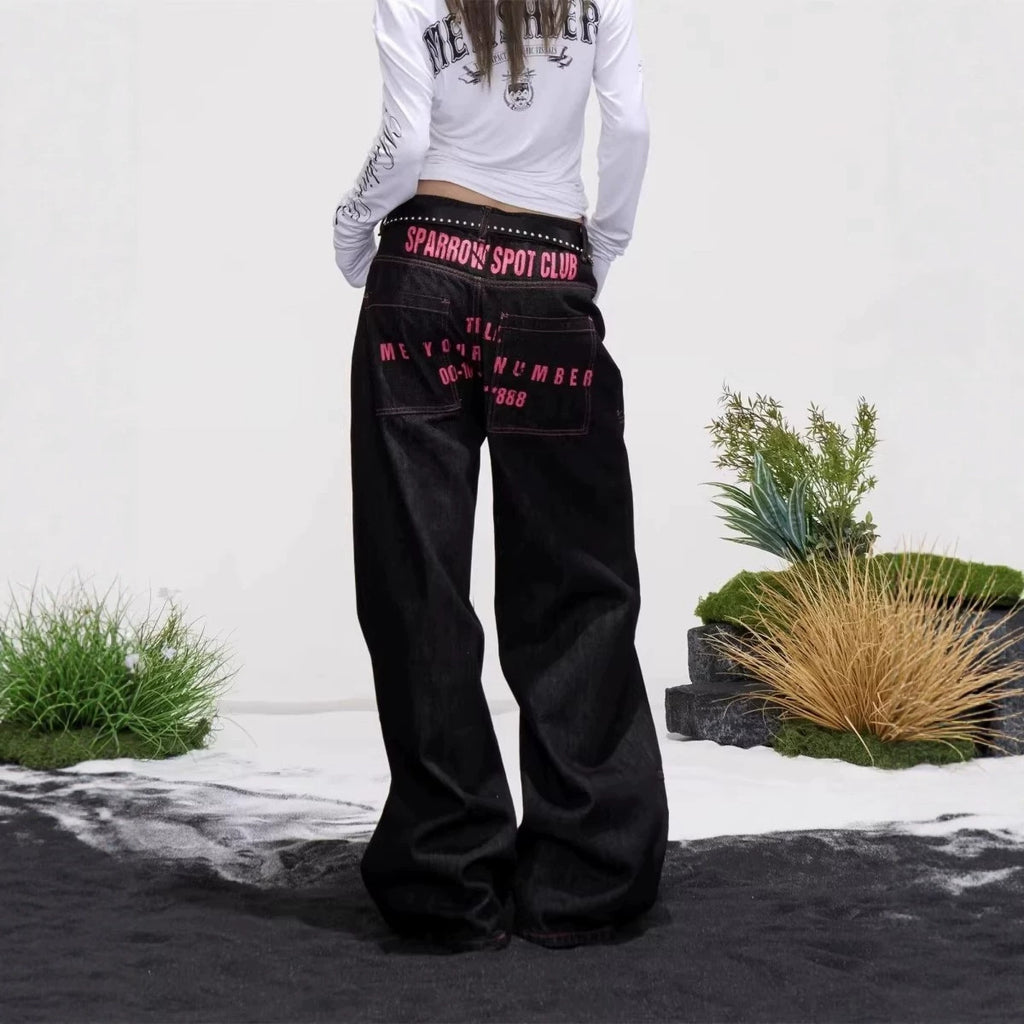 Loose Jeans Unisex High Street Washed Knife-Edge Wide Leg Pants
