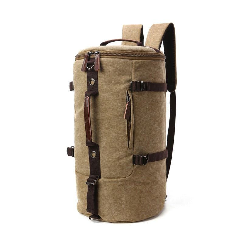 Men's Canvas Cylinder Duffel Backpack — Large Capacity Hiking & Travel Bag