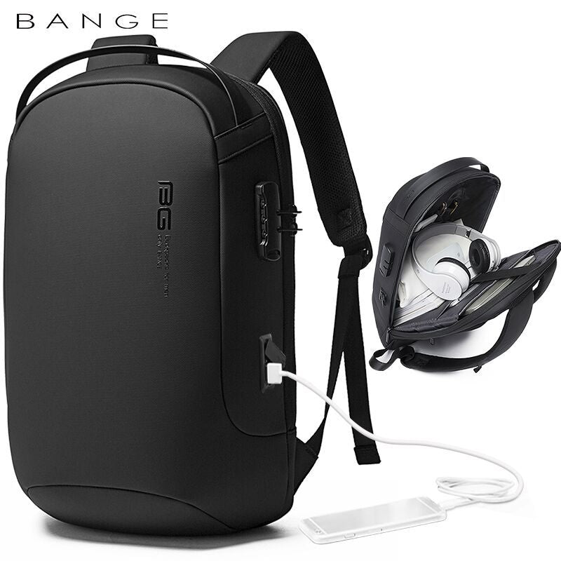 BANGE Fashion Business Backpack — Anti-Theft Lightweight Laptop Commuter Bag in Black & Grey