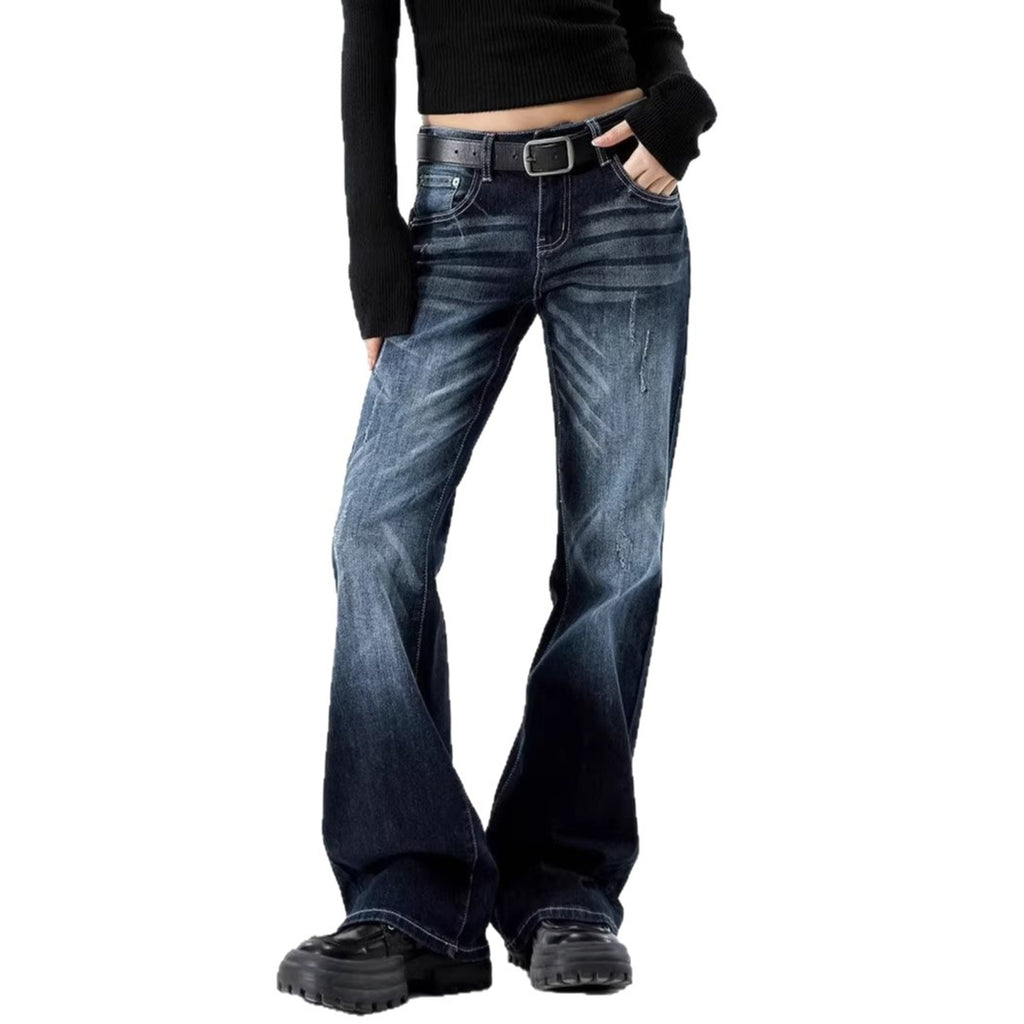 Retro Blue Gray Flared Jeans Women High Waist Slim Fit Skinny Bootcut Pants