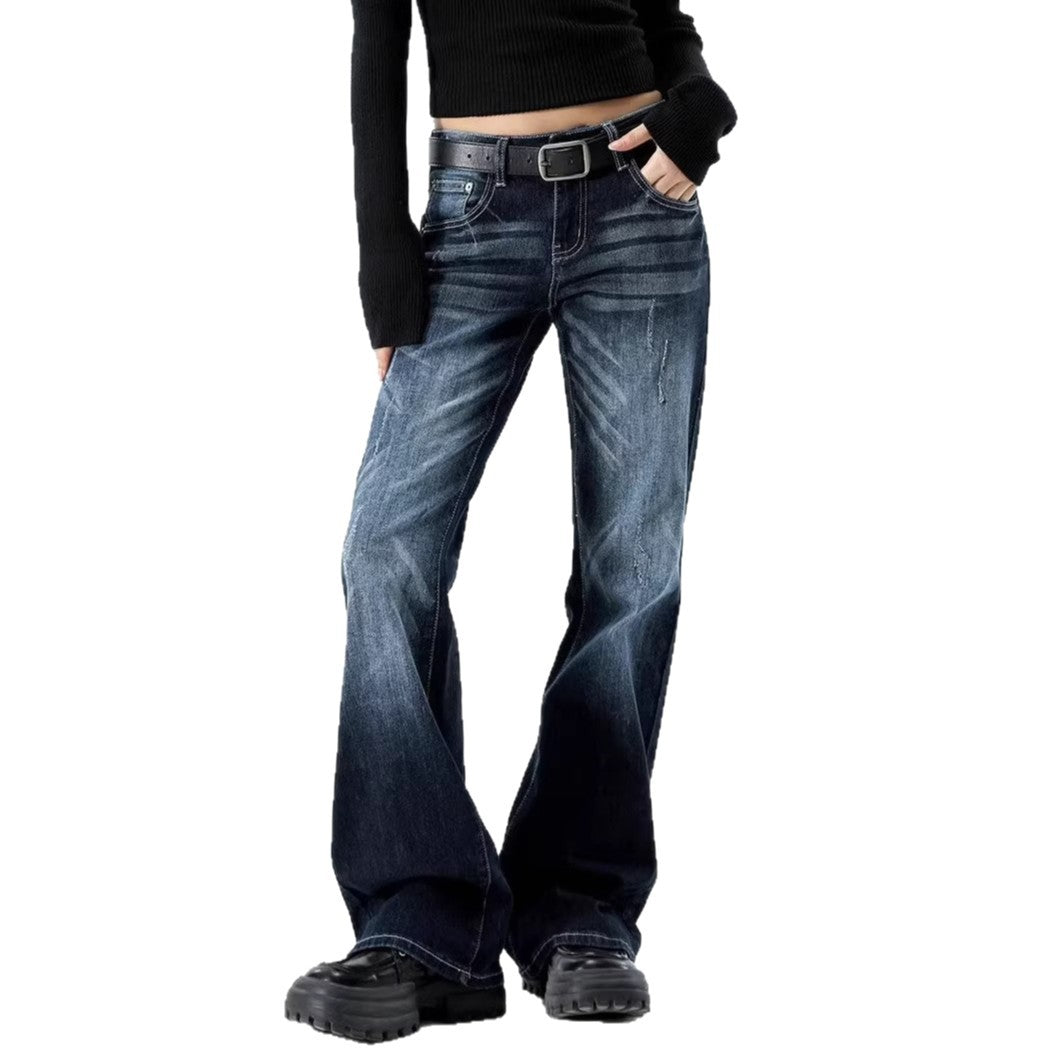 Retro Blue Gray Flared Jeans Women High Waist Slim Fit Skinny Bootcut Pants