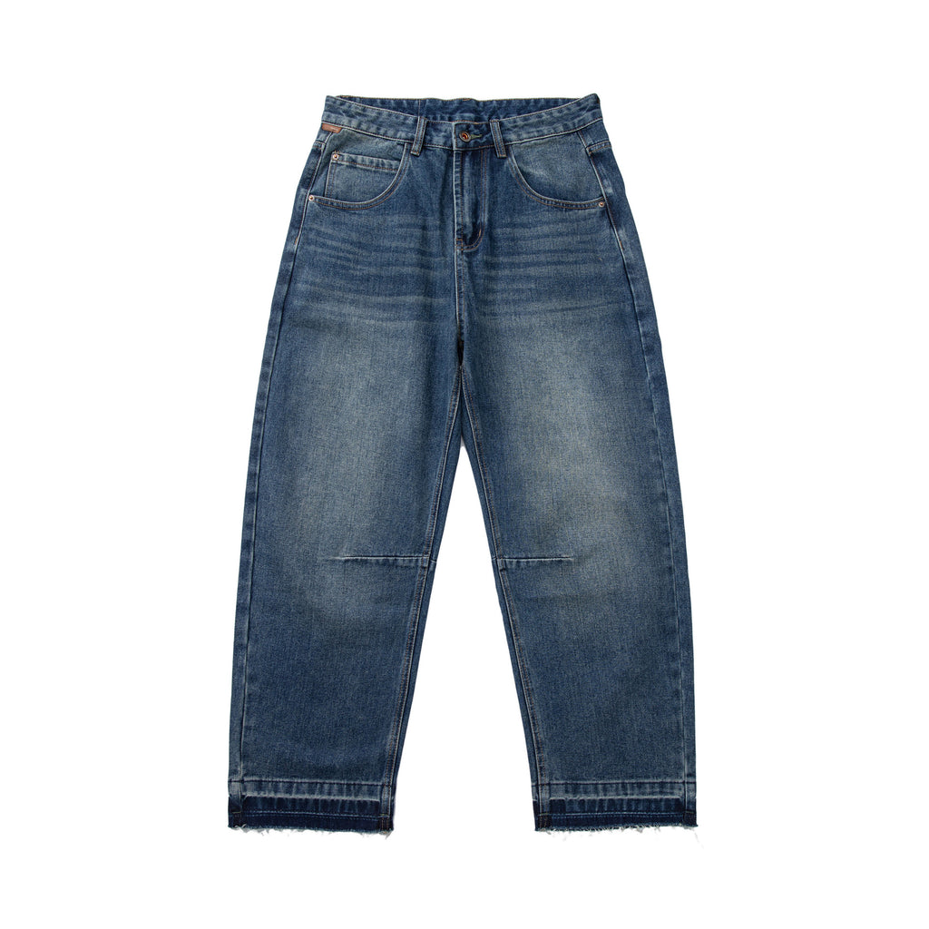 Denim Pants Men's Loose Cuff Tapered Jeans with Catwhisker Wash Casual Long Pants