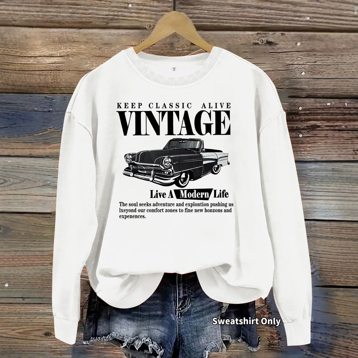 Car printed round neck fleece hoodie