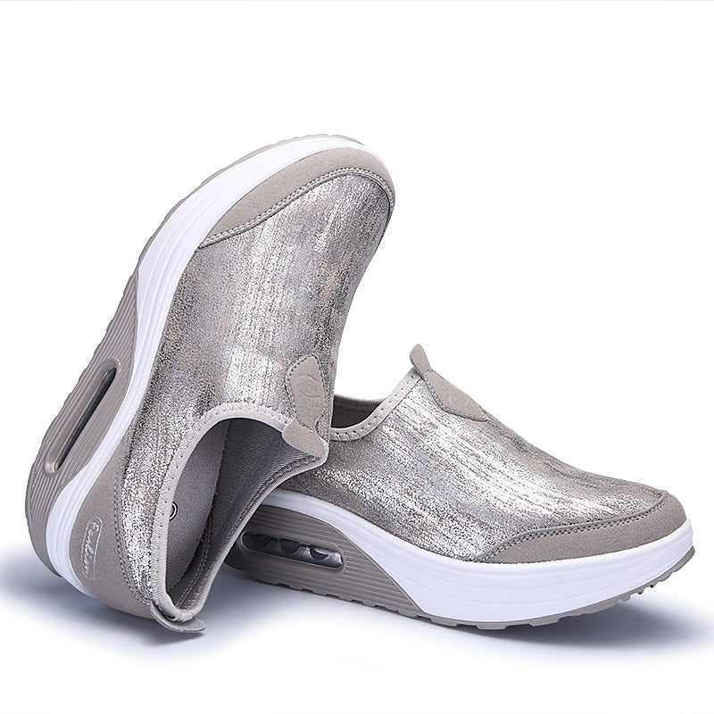 Women's Sports Shoes, Air Cushioned Sloping Heels, Casual Thick Soled Rocking Shoes, Oversized Travel Shoes