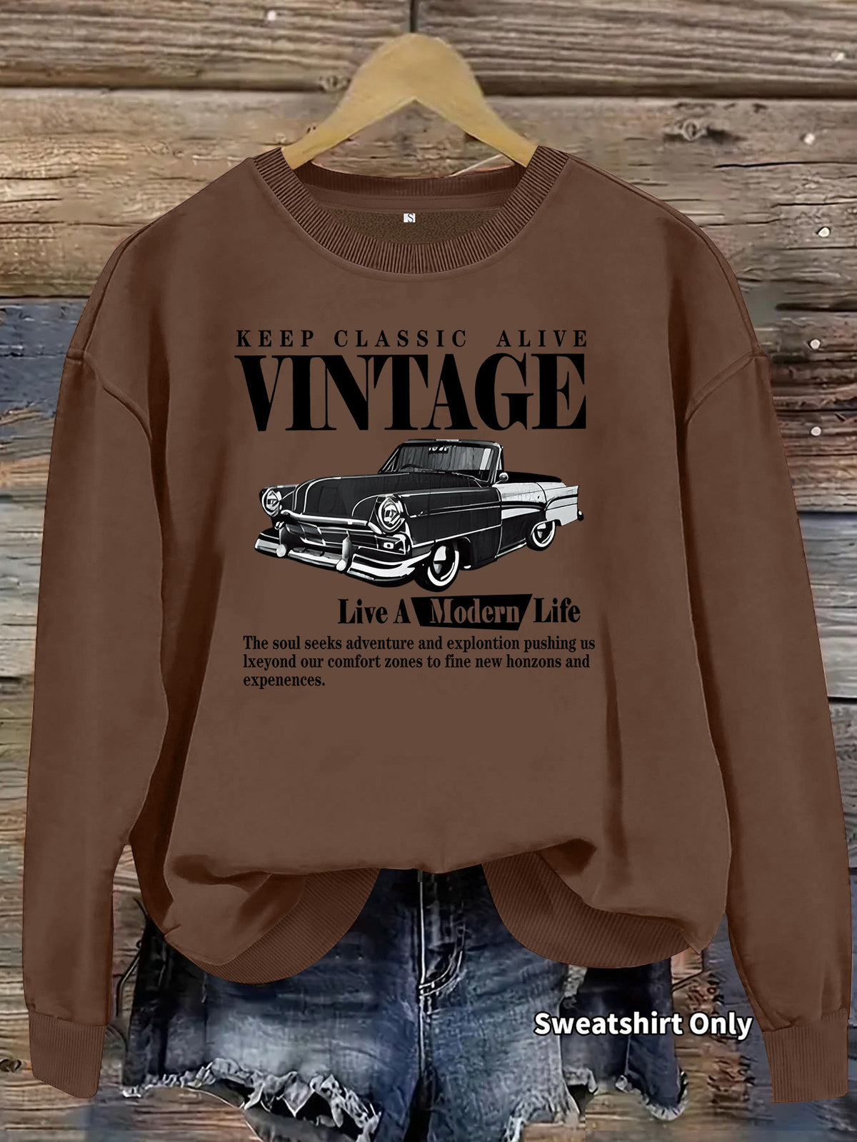Car printed round neck fleece hoodie