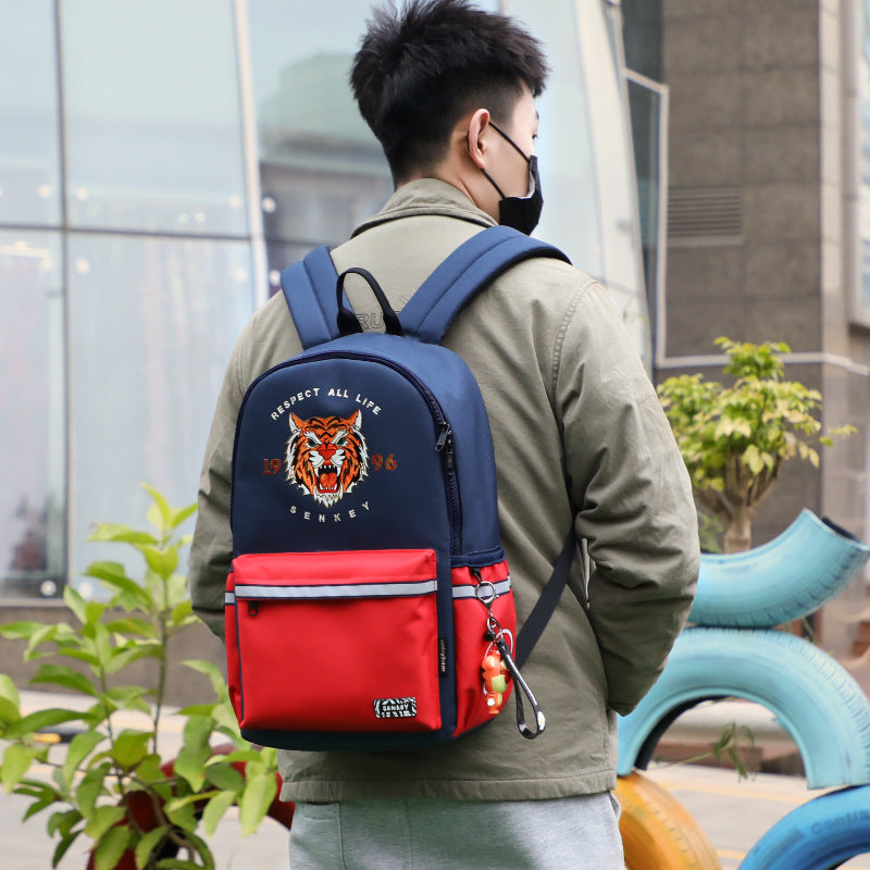 Street Trend Character Backpack — Anti-Theft Oxford Cloth School Bag with Bear, Tiger & Lucky Cat Print