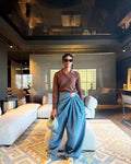 Asymmetric PU High-Waisted Flowing Wide-Leg Jeans Street Style Pants