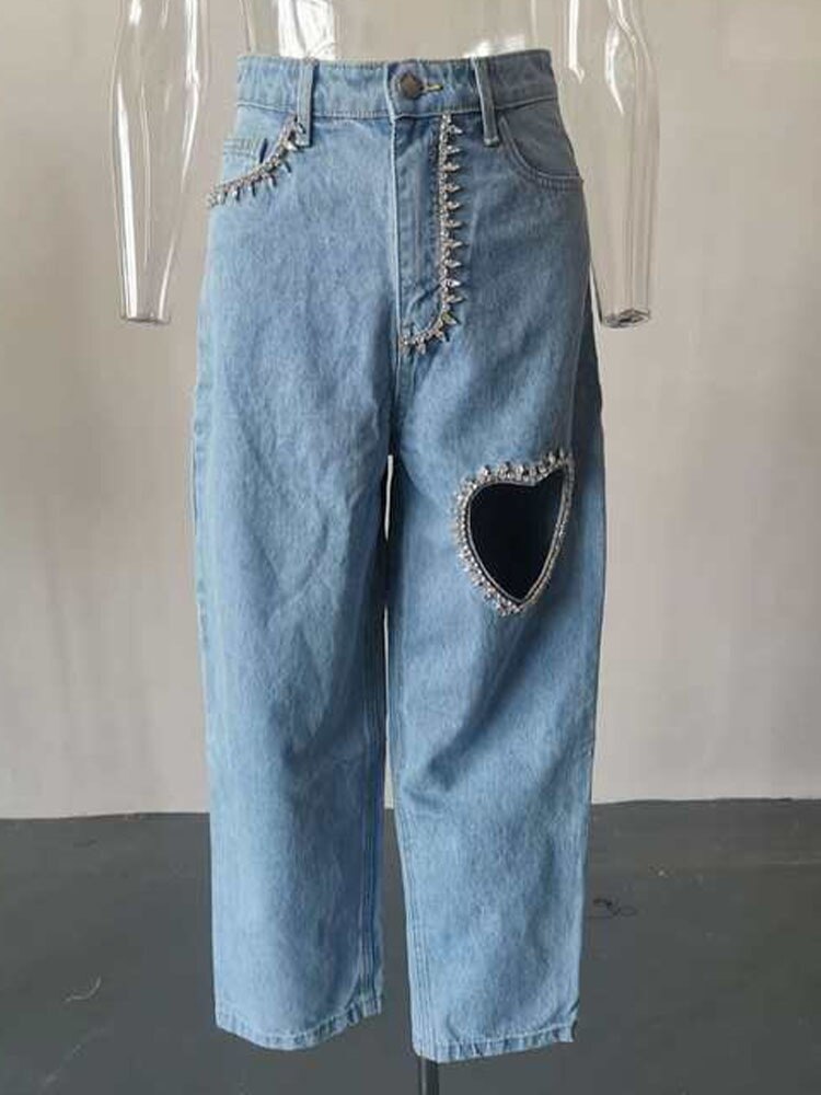 Women’s Heart-Detail Cut-Out Straight-Leg Jeans