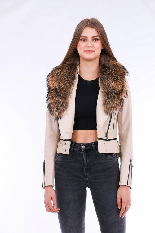 Buttagi Leather Biker Jacket - White