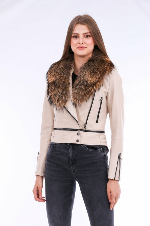 Buttagi Leather Biker Jacket - White