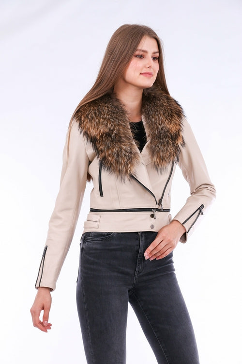 Buttagi Leather Biker Jacket - White
