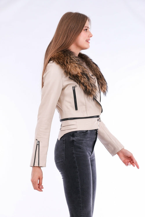 Buttagi Leather Biker Jacket - White