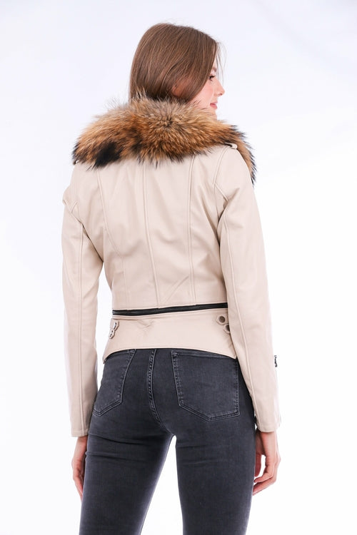 Buttagi Leather Biker Jacket - White