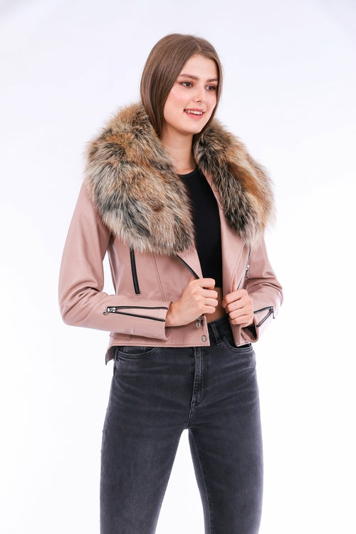 Buttagi Leather Biker Jacket - Pink