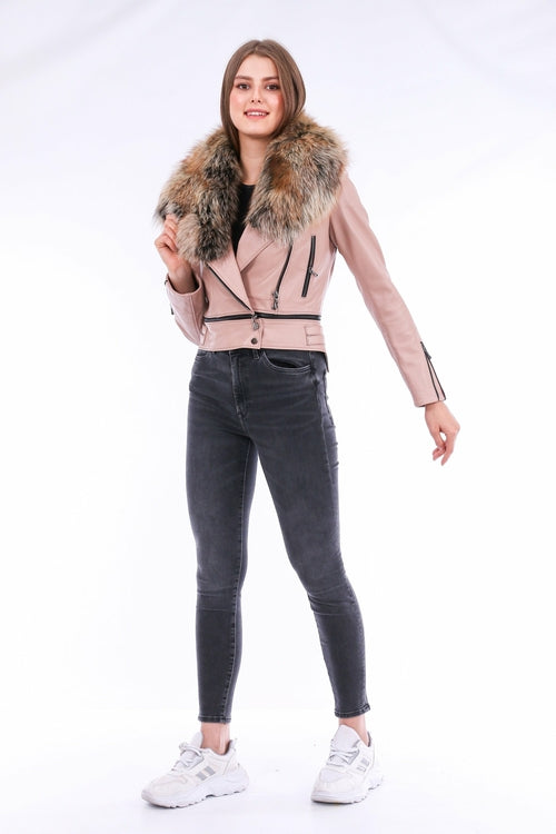 Buttagi Leather Biker Jacket - Pink