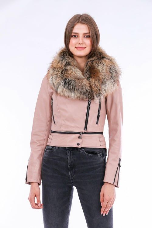 Buttagi Leather Biker Jacket - Pink