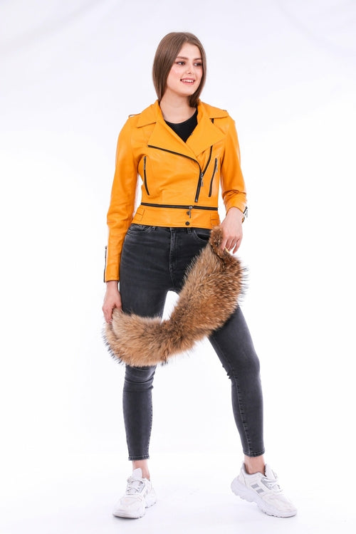 Buttagi Leather Biker Jacket - Yellow