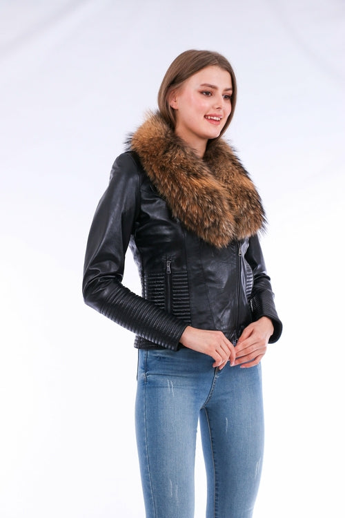 Ravenna Leather Biker Jacket - Black