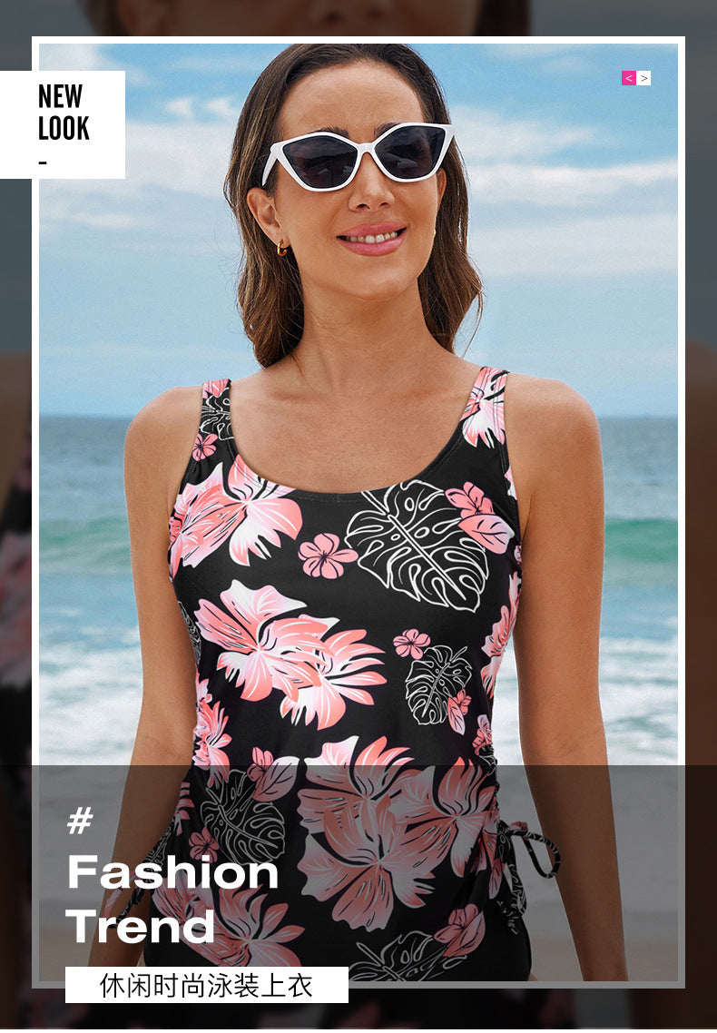 Trendy European and American Tankini Women's Solid Color Sleeveless Adjustable Strap Solid Color with Chest Pad Single Piece Women's Swimwear Top