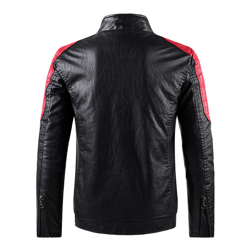 Foreign Trade Cross-border Leather Jacket Color Collar PU Leather Biker Jacket Spring and Autumn Thin Casual Leather Jacket for Men ebay