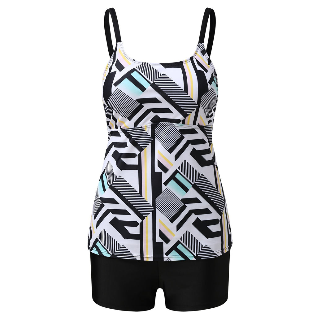 Cross-border 2024 European and American Foreign trade new double shoulder strap flat chest Amazon tankini high waist boxers split swimsuit