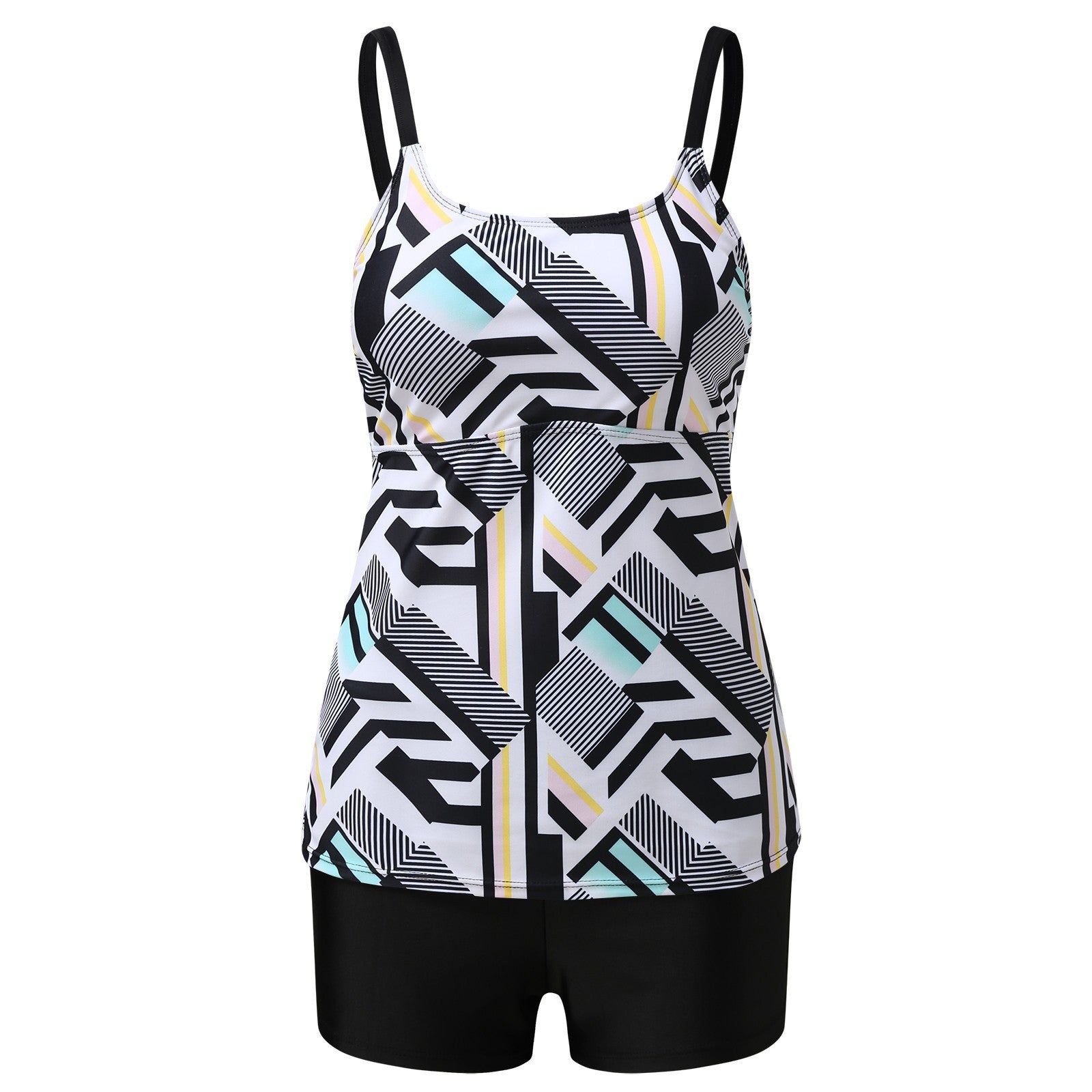 Cross-border 2024 European and American Foreign trade new double shoulder strap flat chest Amazon tankini high waist boxers split swimsuit