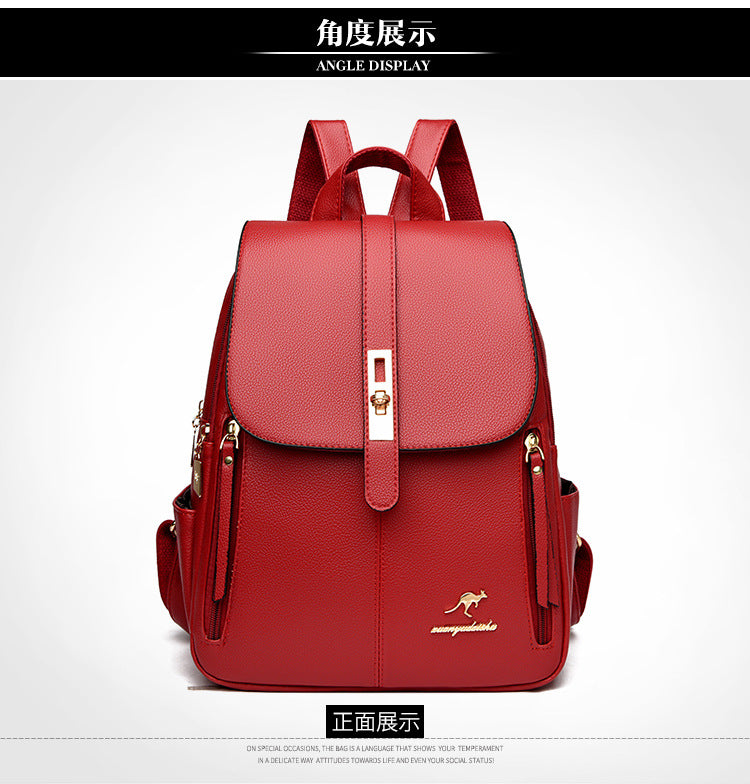 Foreign Trade Hot 2024 New Anti-theft Lock Backpack Trend Good Kangaroo Women's Schoolbag Fashion Travel Backpack