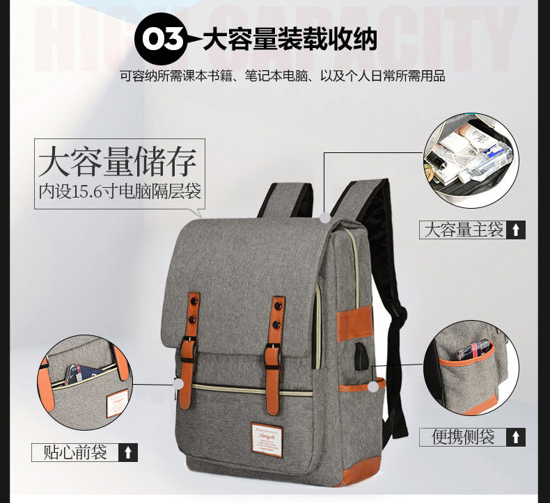 Foreign trade new schoolbag men's personality retro outdoor canvas travel backpack women's fashion backpack a generation of hair