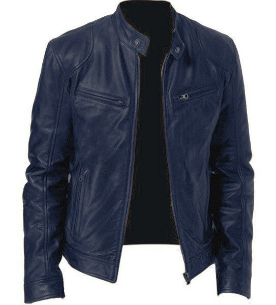 Foreign Trade Amazon European and American Men's Motorcycle Leather Jacket Men's Teenager Collar Punk Leather Jacket Men