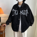 Autumn American graffiti letter printing handsome high street Denim jacket men and women couple all-match youth loose jacket