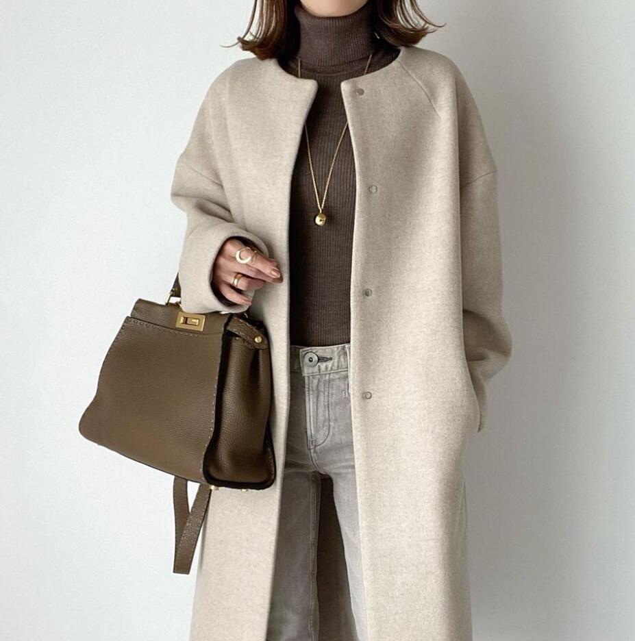 2026 Autumn/Winter New Style Lotte Ins Hot-Selling Loose Slimming Casual Simple Straight-Leg Coat Solid Color Overcoat for Women