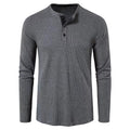 2023 Autumn and Winter Cross-border Amazon Men's T-shirt European and American Foreign Trade Men's Solid Color Long Sleeve Waffles Henry Shirt