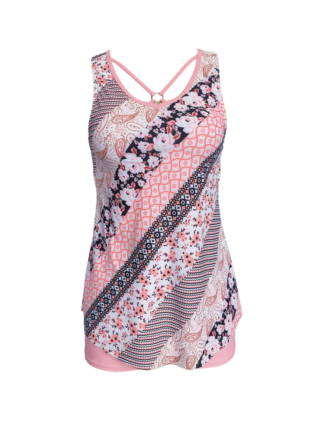 Split plus size Printed Flat Angle European and American Style Conservative Sling Tankini Swimsuit Women's Independent Station Cross-border Foreign Trade in stock