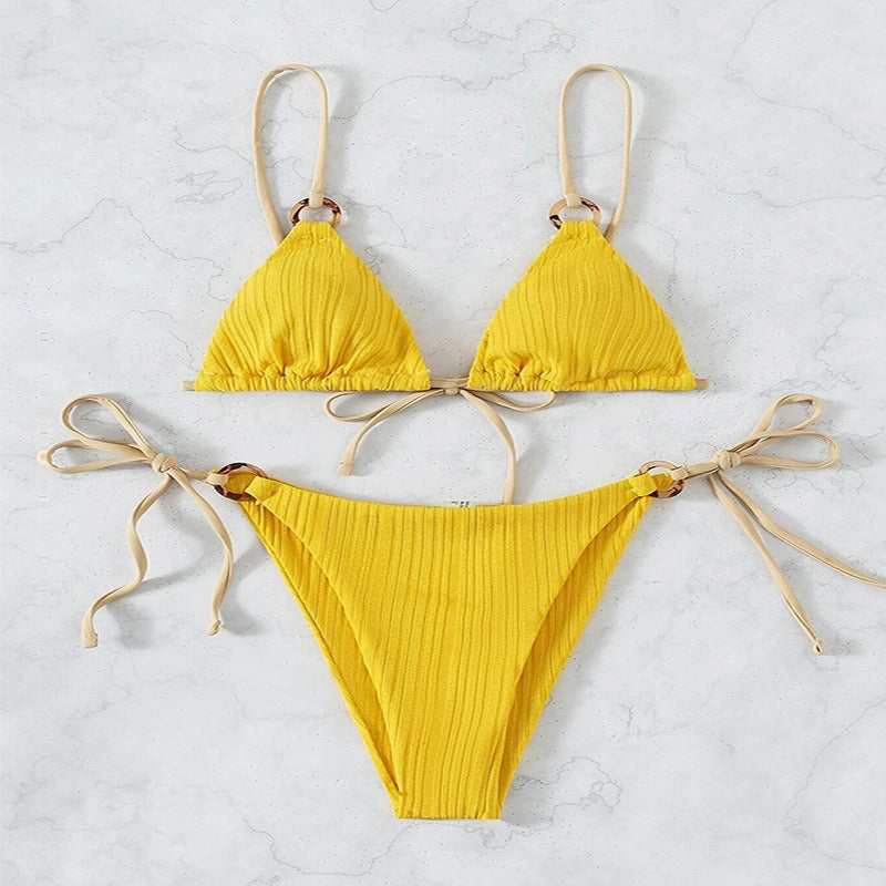 2024 New Ins Swimsuit for Women Split Bikini Two-Piece Set Fairy Style Sexy Pure Color Lace-Up Swimsuit for Women