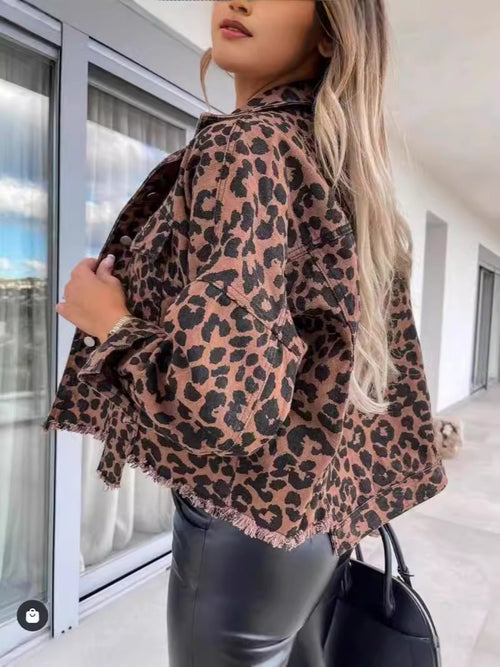 2024 Amazon Europe and the United States cross-border explosions tide washed old leopard print fur Denim coat women's jacket