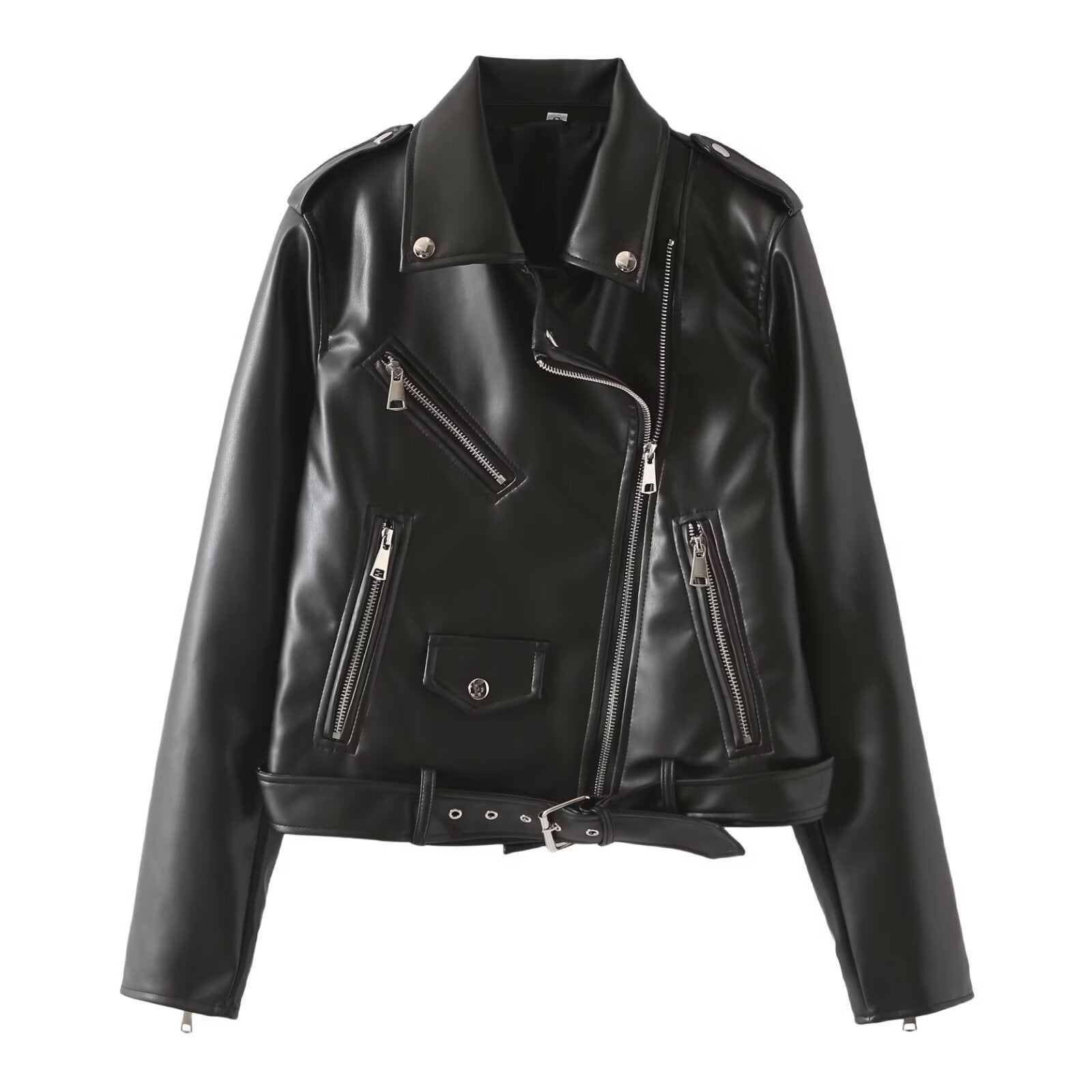 Zar Spring New Women's European and American Style French Fashion Design Imitation Leather Motorcycle Leather Jacket