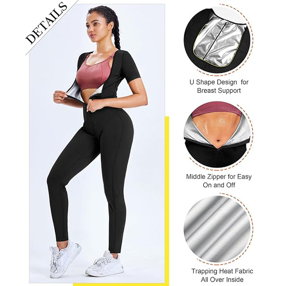 Amazon Long Fitness Sweaty Jompsuit European and American Women's Hip-lifting Chest-lifting Body-shaping Suit