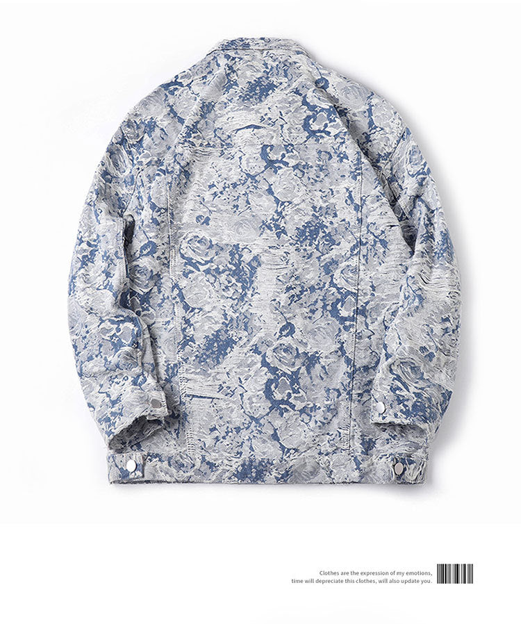 New Trendy Brand Men's Spring Jacket for Men and Women, Versatile Small Fragrance Couple Jacquard Loose Denim Jacket for Men